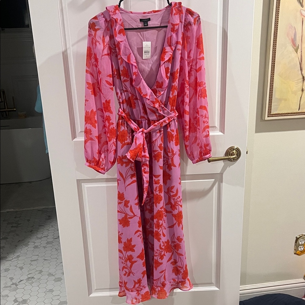 Ann Taylor Pink and Red Floral Wrap Dress